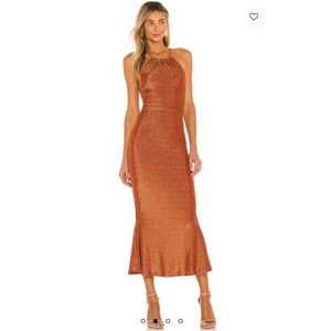 Misha Queenie Lace-Up Shimmer Halter Gown - Size XS